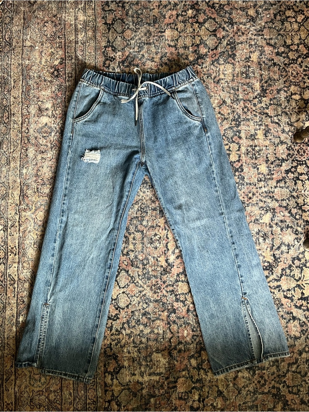 One Teaspoon Light Blue Drawstring Relaxed Flare Jeans